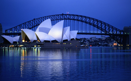 The Sydney Harbor Bridge and Opera House.